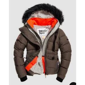 SuperDry Japan Grey Bomber Jacket With Faux Fur Trim Women's 4